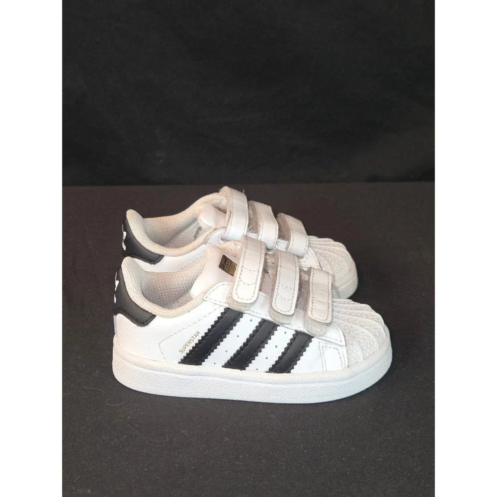 Adidas Superstar Kids White Black Hook Loop Strap Sneakers Shoes Toddler Size 5K